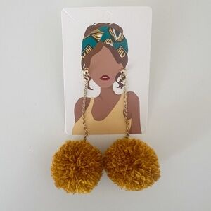 Yellow Mustard Pom Pom Earrings